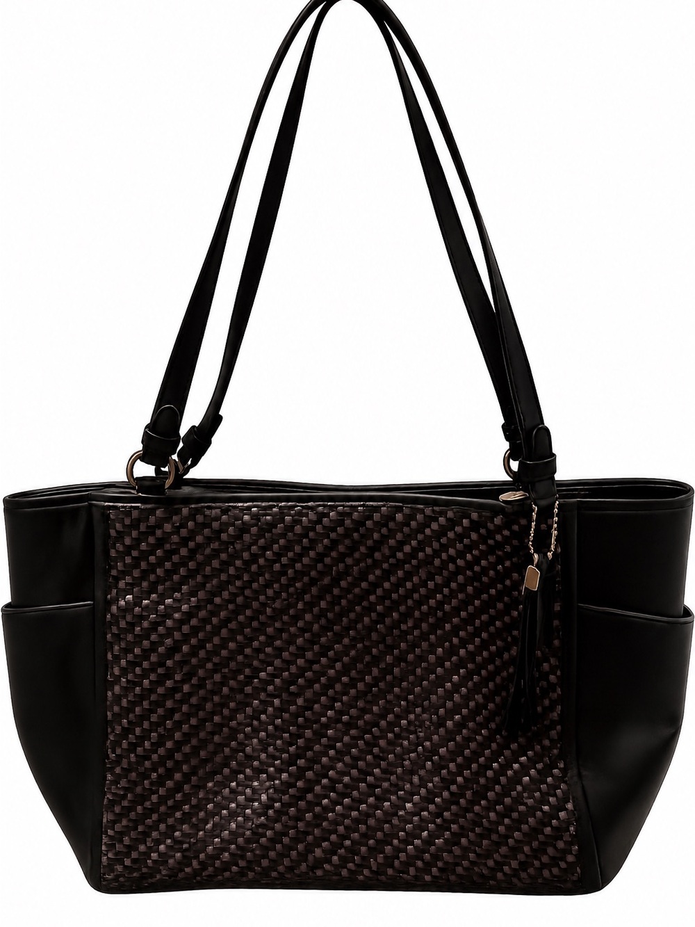 Coach Park Woven Leather Tote Bag black & silver woven leather panel 2014